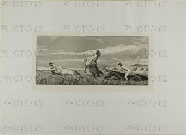 Pursued Centaur, plate three from Intermezzos, 1881. Creator: Max Klinger.