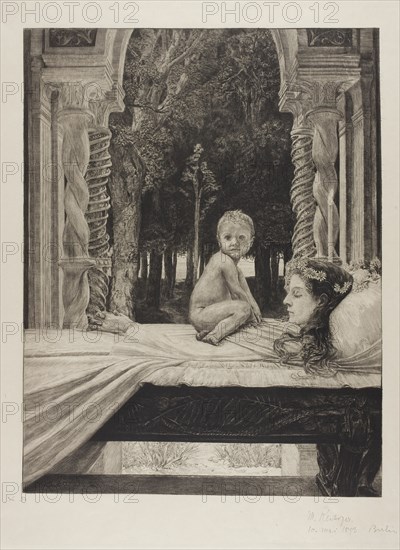 Dead Mother, plate ten from On Death, Part II, 1889. Creator: Max Klinger.