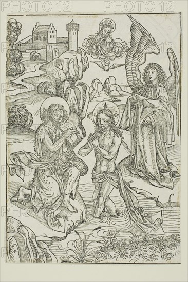 The Baptism of Christ (verso); The Circumcision of Christ (recto), pages 34 and 33..., 1491. Creator: Michael Wolgemut.