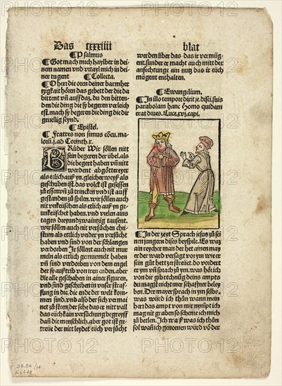 The Parable of the Unjust Steward from Plenarium, Plate 14 from Woodcuts from Books..., 1929. Creators: Unknown, Johann Schönsperger the Elder, Wilhelm Ludwig Schreiber.