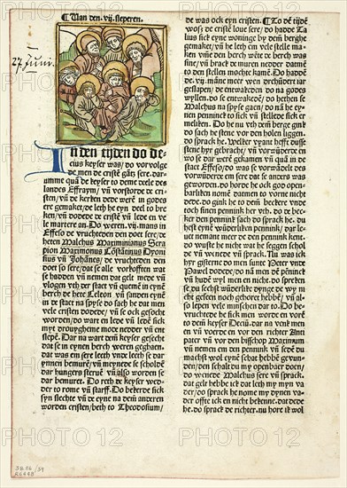 The Seven Sleepers from Der Heiligen Leben, Sommerteil (Lives of the..., 1487, assembled 1929. Creators: Unknown, Simon Koch, Jacobus de Voragine, Wilhelm Ludwig Schreiber.