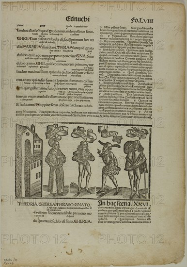 The Eunuch from Terenti cum directorio, Plate 29 from Woodcuts...1496...assembled 1929. Creators: Unknown, Johann Reinhard Grüninger, Terence, Wilhelm Ludwig Schreiber.