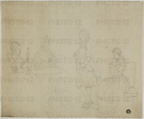 Sketch of Family Group with Three Seated Women and Young Man Standing, 18th century. Creators: Unknown, Friedrich Tischbein.