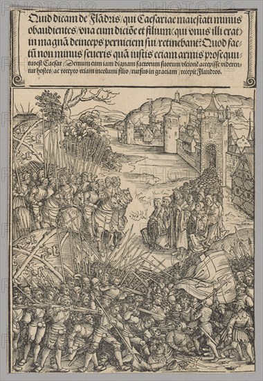 Flemish Rebellion, plate 7 from Historical Scenes from the Life of Emperor...printed c. 1520. Creator: Wolf Traut.