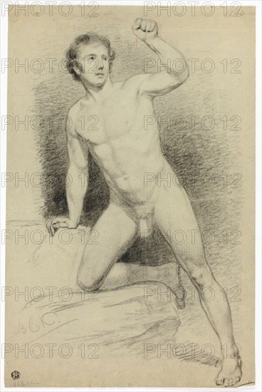 Academic Male Nude Leaning on Platform, n.d. Creator: Barend Cornelis Koekkoek.