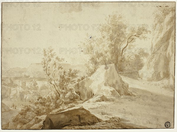 Rocks and Mountain Path, Figures and Town Below, n.d. Creators: Bartholomeus Breenbergh, Jan de Bisschop, Jan Dirksz Both.