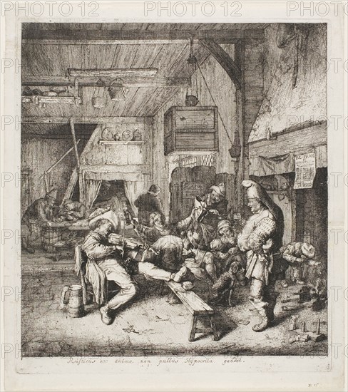 Violin Player Seated in the Inn, 1685. Creator: Cornelis Dusart.