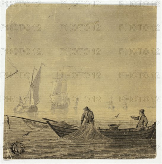 Fishermen Pulling in Net on a Boat, n.d. Creator: Cornelis Ouboter van der Grient.