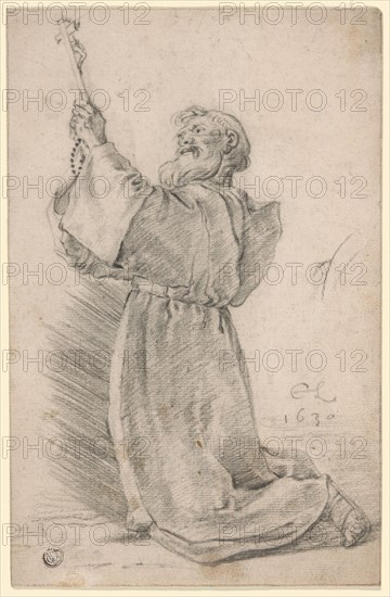 Kneeling Monk Holding a Crucifix, 1630. Creator: Cornelis Saftleven.