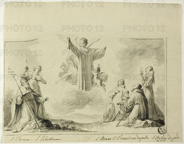 Saints Clement, Sebastian, Bruno, Francis of Paula, Anthony of Padua Worshipping..., n.d. Creator: Crispijn de Passe.