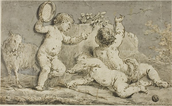 Three Cherubs Playing around a Rock, n.d. Creator: Unknown.