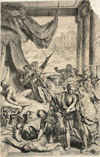 Study for Simeon and Levi Slay the Sichemites, from Figures de la Bible, c. 1728. Creator: Gerard Hoet.