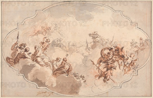 Design for a Ceiling: Apotheosis of Callisto or Diana (recto), and Sketch of Figures (verso), 1731. Creator: Jacob de Wit.