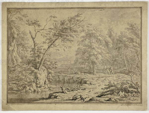 Landscape with Shepherds by River and Man on Horseback, n.d. Creator: Jan van Huysum.