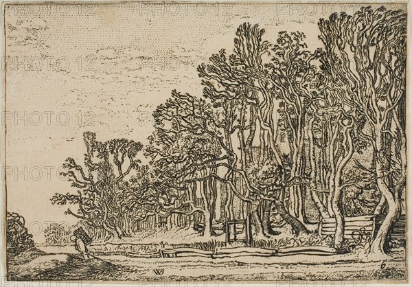 Landscape with Plank-Hedges and Man Bearing Wood, 1621. Creator: Willem Pietersz. Buytewech.
