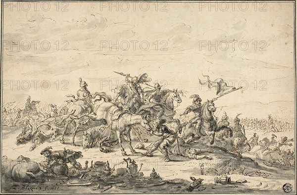 Battle Scene with Horsemen, 1658. Creator: Zacharias Blijhooft.