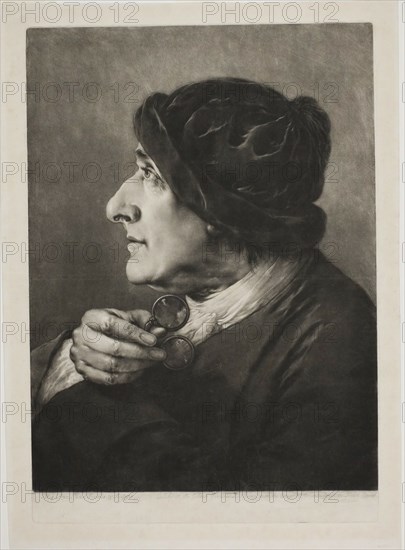 Old Man with Spectacles, from Life-Sized Heads, 1760. Creator: Thomas Frye.