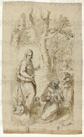 Vision of St. Francis of Assisi (recto); Saint Jerome, Vision of Saint Francis, and..., c.1618. Creator: Jacopo Palma.