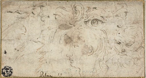 Sketches of Heads, Eyes, Ear, and Mouth, 1600/11. Creator: Jacopo Palma.