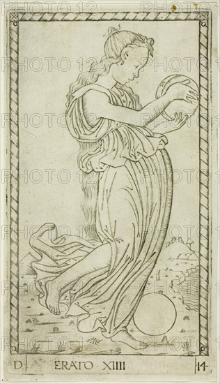 Erato, plate fourteen from Apollo and the Muses, c.1465. Creator: Unknown.