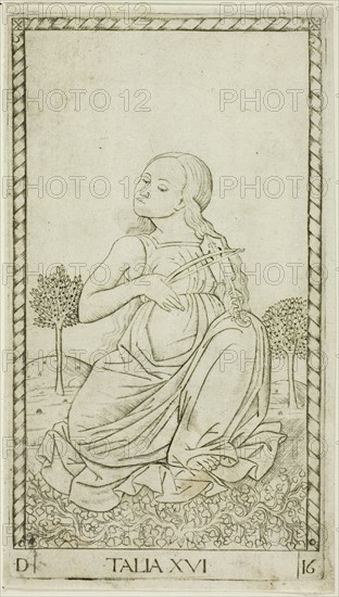 Thalia, plate sixteen from Apollo and the Muses, c.1465. Creator: Unknown.