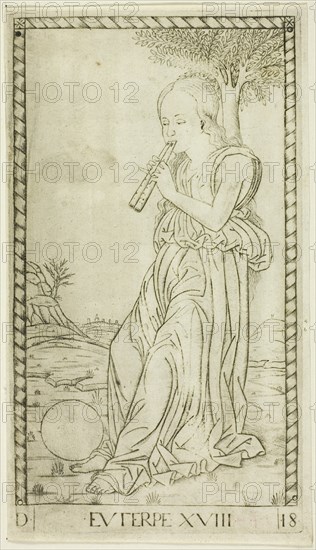 Euterpe, plate eighteen from Apollo and the Muses, c.1465. Creator: Unknown.