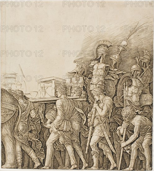 Triumph of Caesar: Soldiers Carrying Trophies, c.1495. Creator: School of Andrea Mantegna.