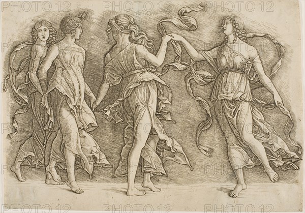 Four Women Dancing, c.1497. Creator: School of Andrea Mantegna.