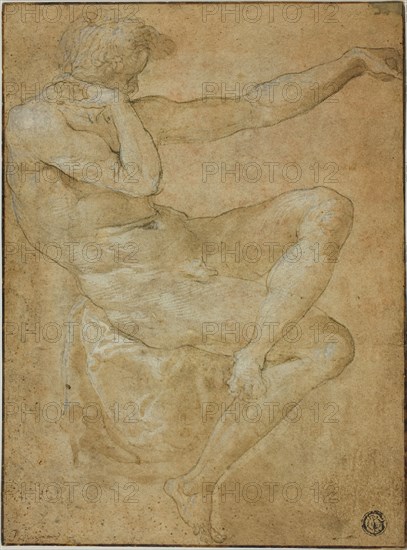 Seated Male Nude with Outstretched Left Arm, n.d. Creator: Unknown.