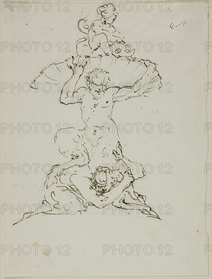 Fountain with Satyr and Putto (recto); Punchinello (verso), n.d. Creator: Unknown.