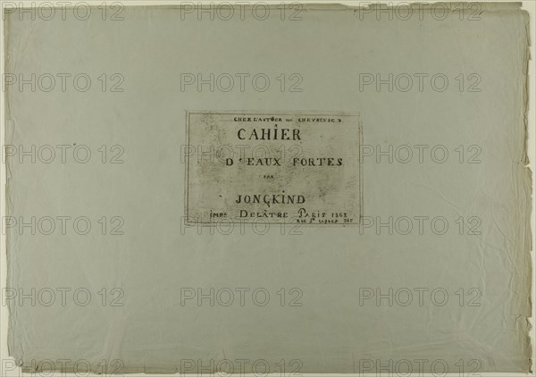 Cover page, from Cahier de six eaux-fortes, vues de Hollande, 1862. Creator: Johan Barthold Jongkind.