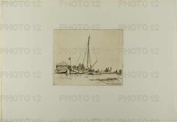 The Moored Boat, from Cahier de six eaux-fortes, vues de Hollande, 1862. Creator: Johan Barthold Jongkind.