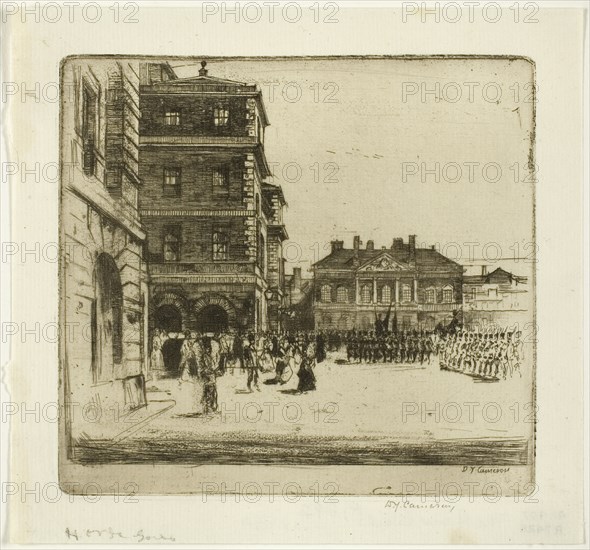 The Horse Guards, plate four from the London Set, 1899. Creator: David Young Cameron.