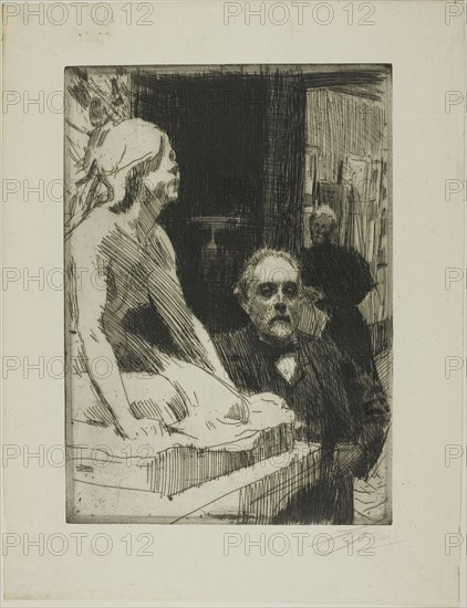 Pontus Fürstenberg and his Wife (standing near Hasselberg's "Frog"), 1895. Creator: Anders Leonard Zorn.
