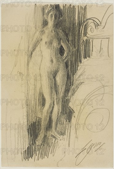 Nude Figure Standing Near a Bed, 1900/03. Creator: Anders Leonard Zorn.