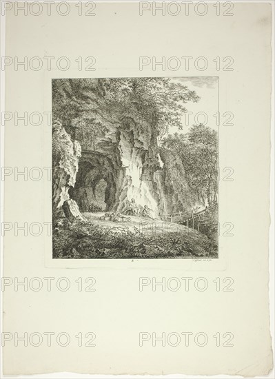 Shepherds and Sheep Resting Under a Bridge, plate seven from Paysages Dédiés..., 1764. Creator: Salomon Gessner.