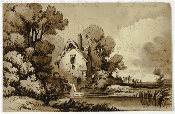 Watermill Beside Stream, with Clothes on Line, n.d. Creator: James Robertson.