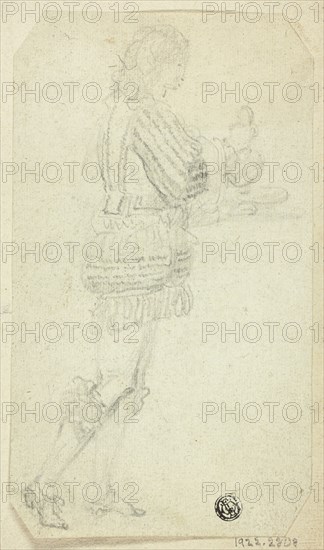 Boy in Historical Dress Bearing Object, n.d. Creator: Unknown.