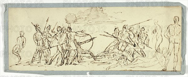 Sketch of Battle Scene (recto); Frigate (verso), n.d. (recto); 19th c.(verso). Creator: Unknown.