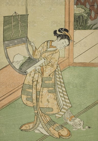 Hanging a Painting (parody of the Third Princess), c. 1767. Creator: Suzuki Harunobu.