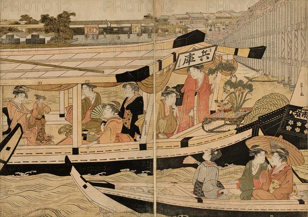 Pleasure Boats on the Sumida River, c. 1792. Creator: Hosoda Eishi.