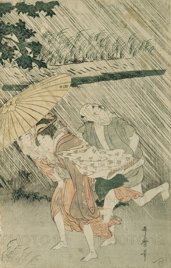 Sheltering from a Sudden Shower, Japan, c. 1799/1800. Creator: Kitagawa Utamaro.