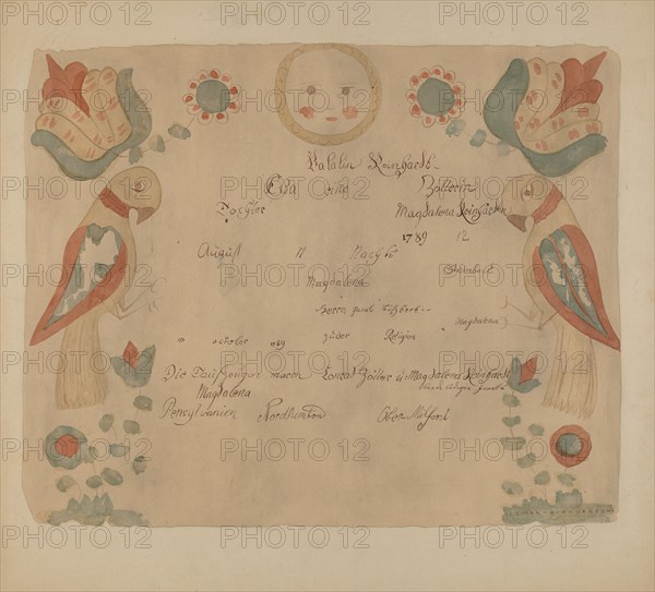 Pa. German Birth Certificate, 1937. Creator: Elmer G Anderson.