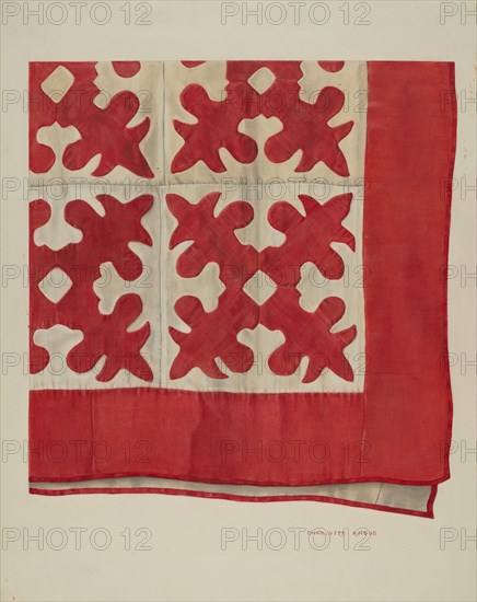 Oak Leaf Pattern Quilt, 1935/1942. Creator: Charlotte Angus.