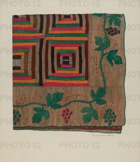 Log Cabin Quilt, 1935/1942. Creator: Charlotte Angus.