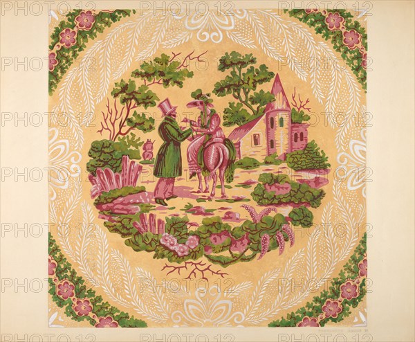 Wallpaper from Bandbox Cover, 1937. Creator: Charlotte Angus.