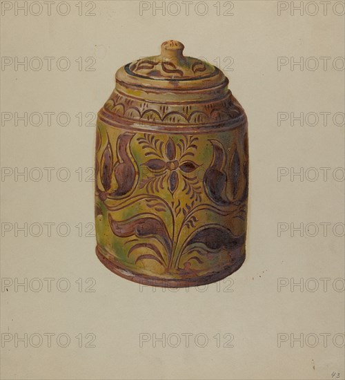 Pa. German Covered Jar, c. 1938. Creator: William L. Antrim.