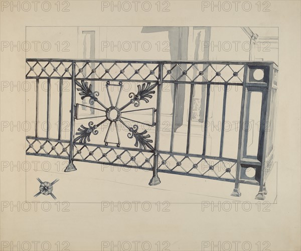 Iron Gate and Fence, c. 1936. Creator: Arelia Arbo.