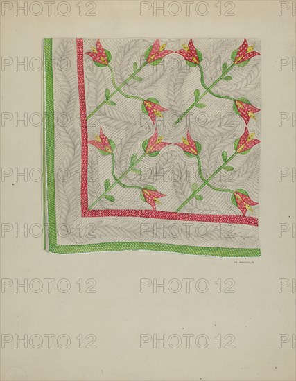 Applique Quilt, c. 1936. Creator: Madeline Arnold.