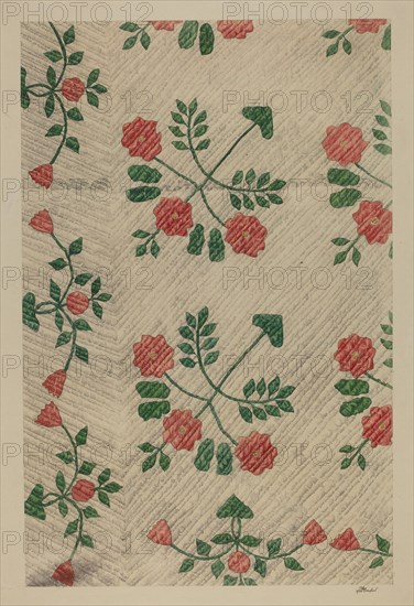 Quilt - Rose Design, 1938. Creator: Ralph Atkinson.